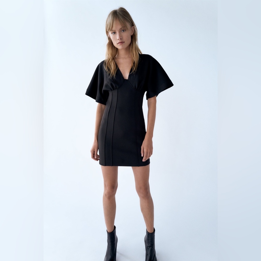 Zara Black Neoprene Effect Dress (M)